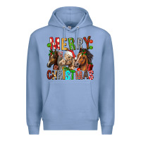Colony Blue Merry christmas horses Premium Hoodie - FaDigitalArtStudio