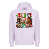 Lilac Merry christmas horses Premium Hoodie - FaDigitalArtStudio