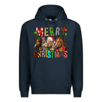 Navy Merry christmas horses Premium Hoodie - FaDigitalArtStudio