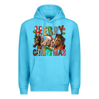 Ocean Blue Merry christmas horses Premium Hoodie - FaDigitalArtStudio