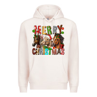 Pale Pink Merry christmas horses Premium Hoodie - FaDigitalArtStudio