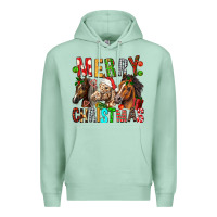 Seafoam Merry christmas horses Premium Hoodie - FaDigitalArtStudio