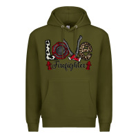 Army Green love firefighter Premium Hoodie - CowhideDigitalArt