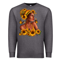 Charcoal Heather Afro American woman sunflowers Premium Sweatshirt - RanaPortraitStore