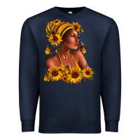 Navy Afro American woman sunflowers Premium Sweatshirt - RanaPortraitStore