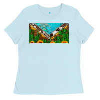 Baby Blue cactus sunflower cowhide and turquoise license plate Ladies Tee - Artiststas