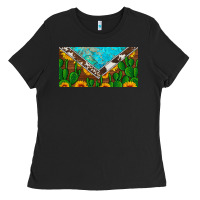 Black cactus sunflower cowhide and turquoise license plate Ladies Tee - Artiststas