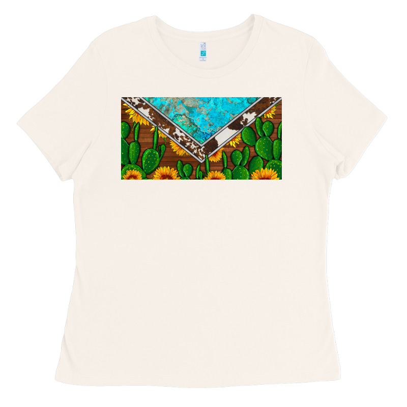 Cactus Sunflower Cowhide And Turquoise License Plate Ladies Tee by Artiststas | Teevron
