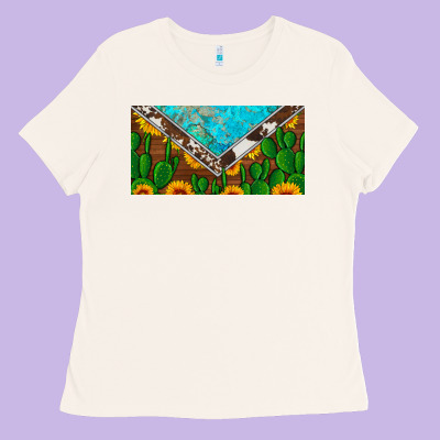 Cactus Sunflower Cowhide And Turquoise License Plate Ladies Tee Designed By Artiststas