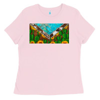 Bubblegum Pink cactus sunflower cowhide and turquoise license plate Ladies Tee - Artiststas