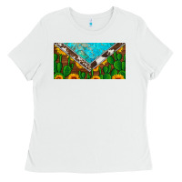 White cactus sunflower cowhide and turquoise license plate Ladies Tee - Artiststas