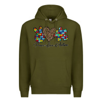 Army Green peace love autism1 Premium Hoodie - CowhideDigitalArt