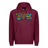 Burgundy peace love autism1 Premium Hoodie - CowhideDigitalArt