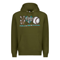 Army Green peace love baseball Premium Hoodie - CowhideDigitalArt