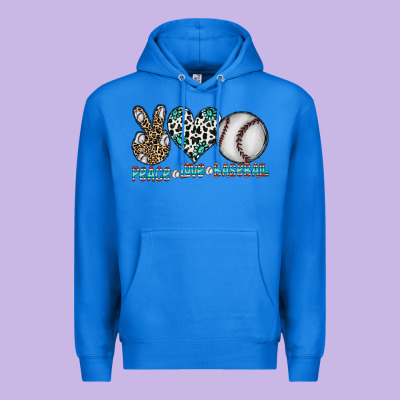Peace Love Baseball Premium Hoodie Designed By Cowhidedigitalart