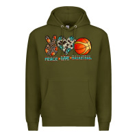 Army Green peace love basketball Premium Hoodie - CowhideDigitalArt