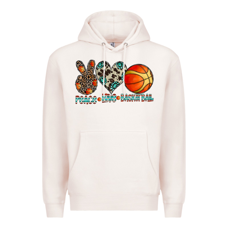 Peace Love Basketball Premium Hoodie by CowhideDigitalArt | Teevron