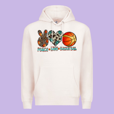 Peace Love Basketball Premium Hoodie Designed By Cowhidedigitalart