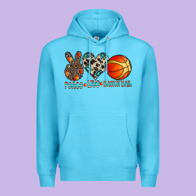 Peace Love Basketball Premium Hoodie Designed By Cowhidedigitalart