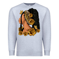 Heather Grey Gold roses afro woman Premium Sweatshirt - RanaPortraitStore