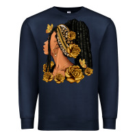Navy Gold roses afro woman Premium Sweatshirt - RanaPortraitStore