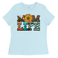Baby Blue western cowhide leopard turquoise  leather aztec sunflower mom Ladies Tee - Artiststas