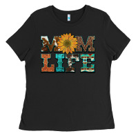 Black western cowhide leopard turquoise  leather aztec sunflower mom Ladies Tee - Artiststas