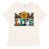 Bone western cowhide leopard turquoise  leather aztec sunflower mom Ladies Tee - Artiststas