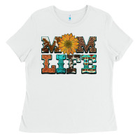White western cowhide leopard turquoise  leather aztec sunflower mom Ladies Tee - Artiststas