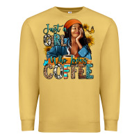 Antique Gold Just a girl who loves coffee Premium Sweatshirt - RanaPortraitStore