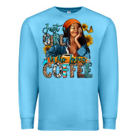 Ocean Blue Just a girl who loves coffee Premium Sweatshirt - RanaPortraitStore