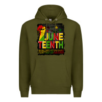 Army Green juneteenth fist free ish since 1865 with background Premium Hoodie - HRA Design Shop