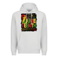 Dove Grey juneteenth fist free ish since 1865 with background Premium Hoodie - HRA Design Shop