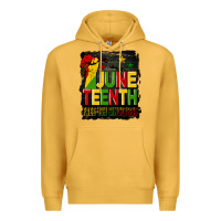 Mustard juneteenth fist free ish since 1865 with background Premium Hoodie - HRA Design Shop