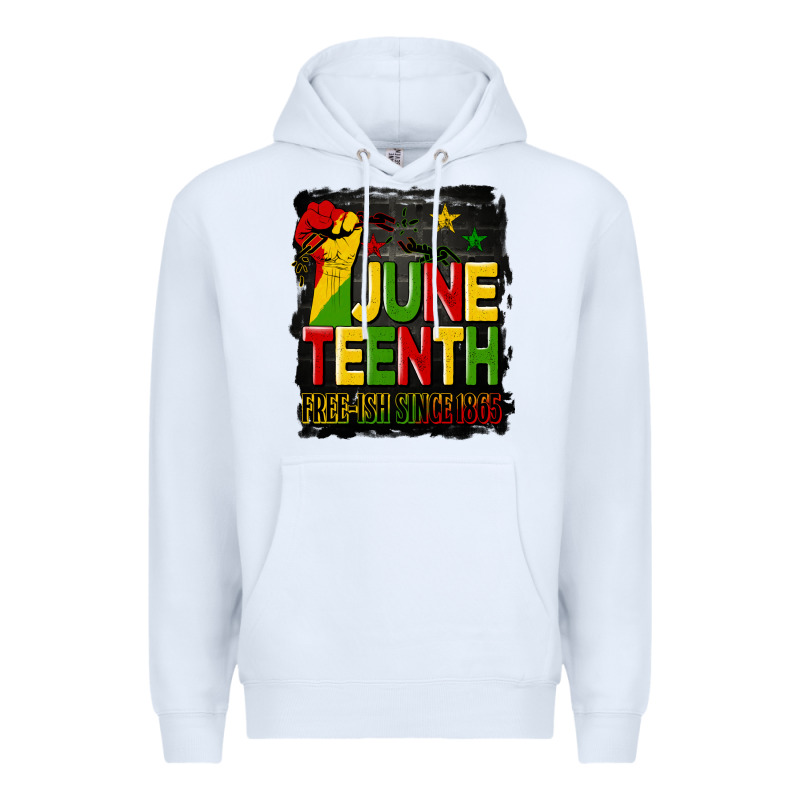 Juneteenth Fist Free Ish Since 1865 With Background Premium Hoodie by HRA Design Shop | Teevron