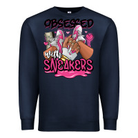 Navy Obsessed with sneakers pink afro woman Premium Sweatshirt - RanaPortraitStore