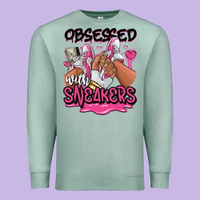 Premium Sweatshirt Obsessed with sneakers pink afro woman