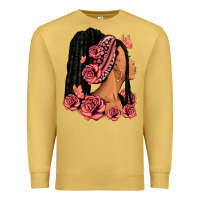 Antique Gold Pink roses afro woman Premium Sweatshirt - RanaPortraitStore