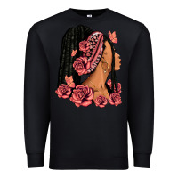 Black Pink roses afro woman Premium Sweatshirt - RanaPortraitStore