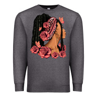 Charcoal Heather Pink roses afro woman Premium Sweatshirt - RanaPortraitStore