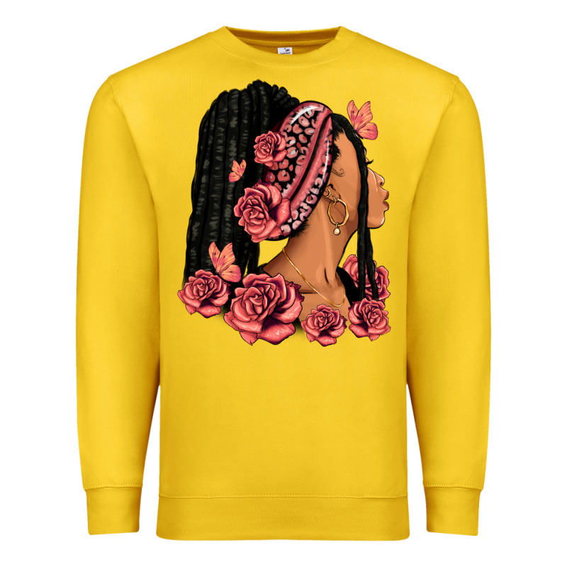 Pink Roses Afro Woman Premium Sweatshirt by RanaPortraitStore | Teevron