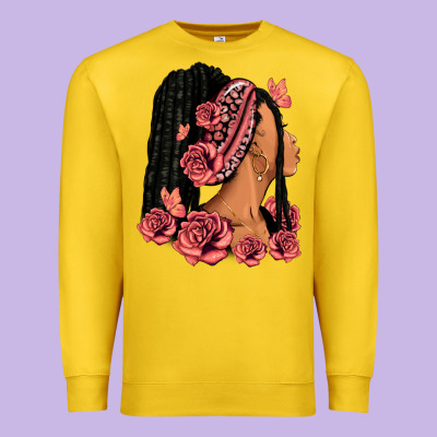 Premium Sweatshirt Pink roses afro woman