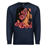 Navy Pink roses afro woman Premium Sweatshirt - RanaPortraitStore