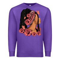 Purple Pink roses afro woman Premium Sweatshirt - RanaPortraitStore