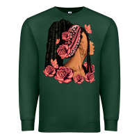 Sports Green Pink roses afro woman Premium Sweatshirt - RanaPortraitStore