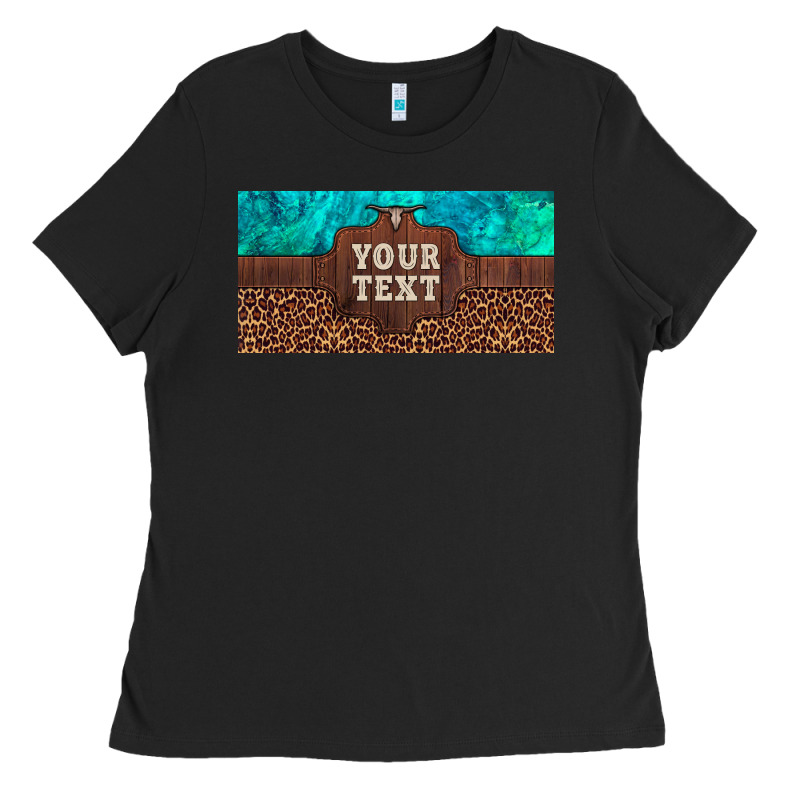 Preview Custom Name Turquoise Stone Leopard Bull Skull License Plate Ladies Tee by Artiststas | Teevron