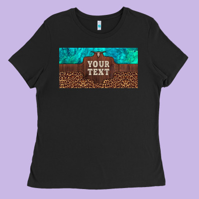 Preview Custom Name Turquoise Stone Leopard Bull Skull License Plate Ladies Tee Designed By Artiststas