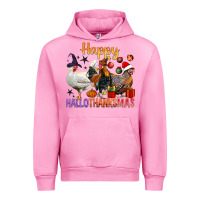 Fuchsia Pink Happy Hallothanksmas Chick Urban Hoodie - BundleAndBundleShop