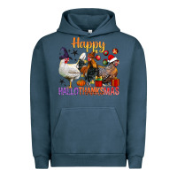 Pigment Midnight Navy Happy Hallothanksmas Chick Urban Hoodie - BundleAndBundleShop