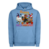 Pigment Pebble Blue Happy Hallothanksmas Chick Urban Hoodie - BundleAndBundleShop
